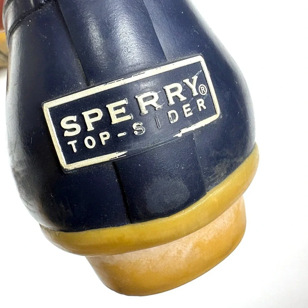 Sperry Saltwater Duck Boots‎ Womens Sz 8.5 Blue Brown Waterproof Rubber Leather